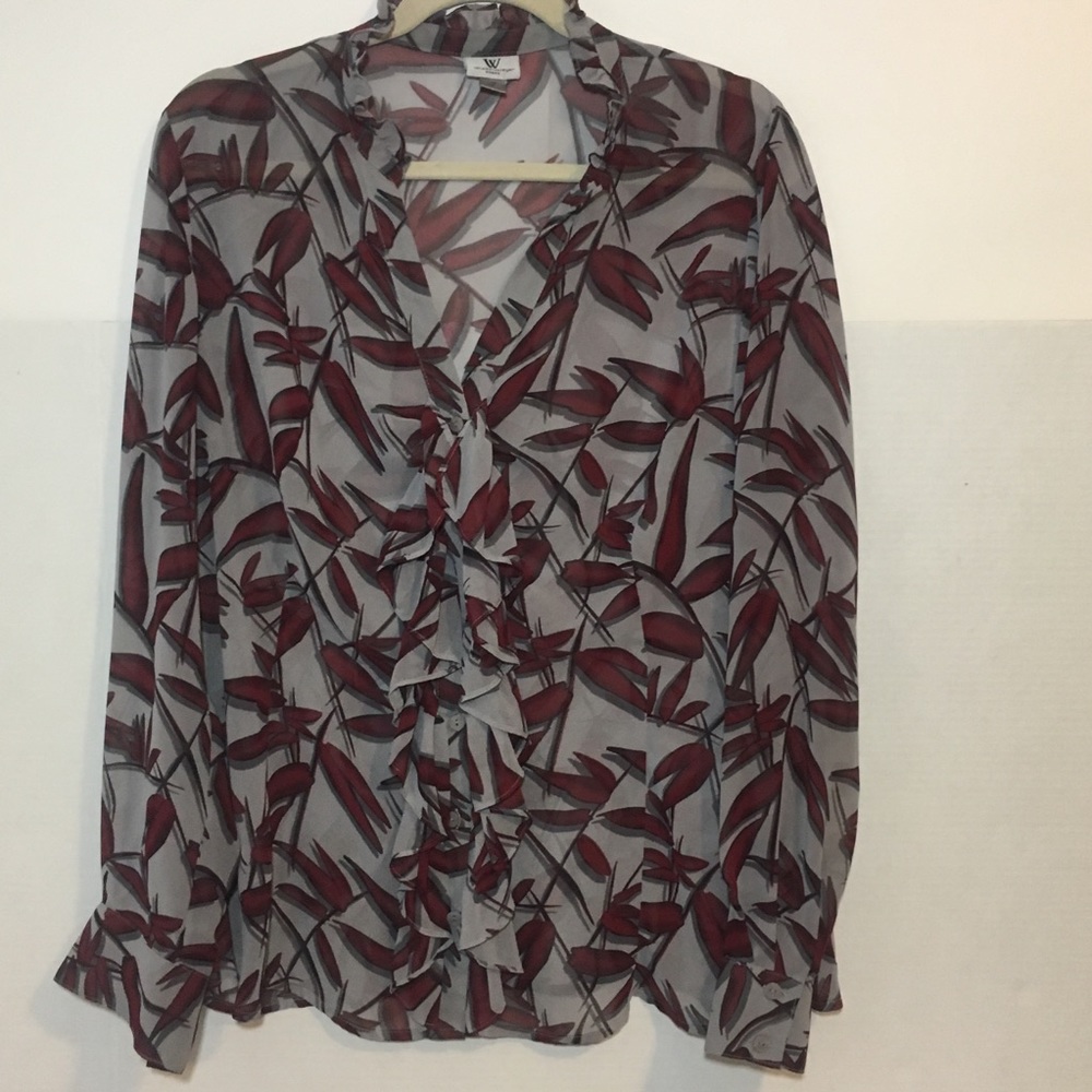 WORTHINGTON 1X Plus Sheer Top Front Ruffle Office